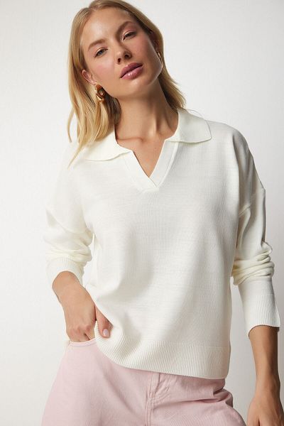 My love butik Women's Bone Polo Neck Basic Sweater