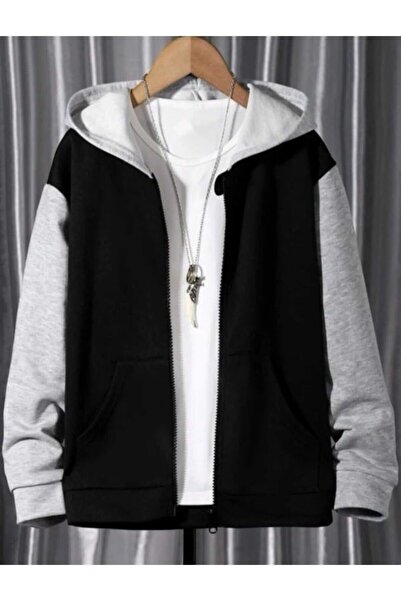 MANCY سويت شيرت رمادي أسود بسحاب للأطفال