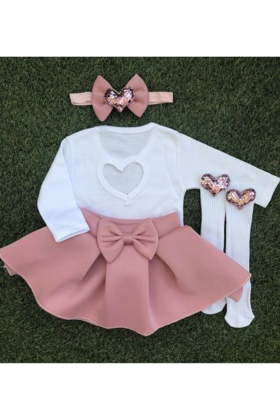 Kokosh kidss Girls' sequined, heart-detailed 4-piece skirt set