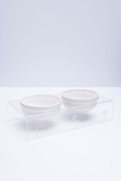 Pet Magic Petmagic Acrylic, Plexiglass Ceramic Bowl Double Cat And Mini Dog - Pet Food And Water Bowl - Transparent