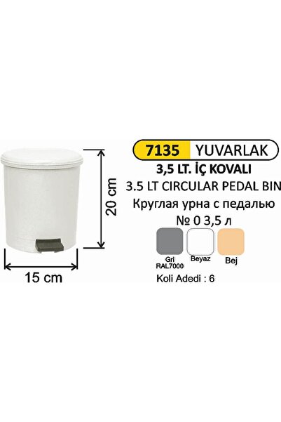 FTM AMBALAJ Arı Metal 7135 Plastik Pedallı Çöp Kovası 3 Lt.