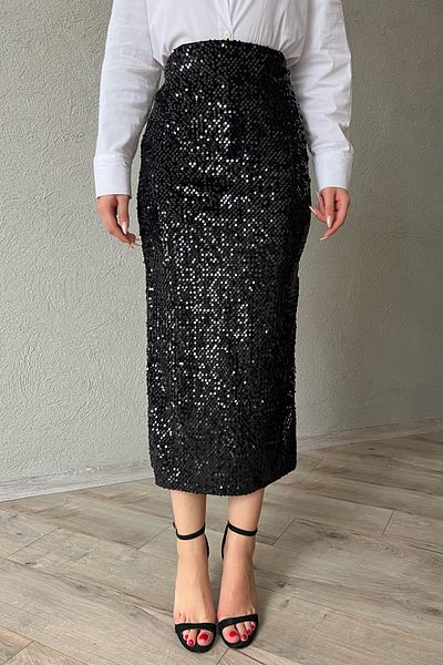 Seda Yalçın Atelier Black Sequined Pencil Skirt