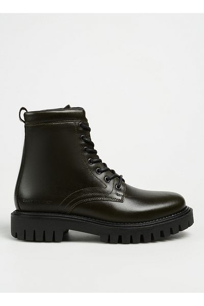Tommy Hilfiger Leather Khaki Men's Boots Premium Casual Chunky Lth Boot