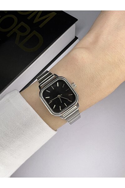 İSTLİV الحد الأدنى مربع الطلب الأسود الفضة الحبل المرأة ووتش