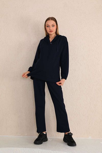 Miss Dünya Lissa Navy Blue Maternity and Maternity Hooded Sweatshirt Tracksuit Set