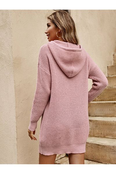 AQE FASHION Tricotaj rochie tunică cu mânecă lungă cu glugă