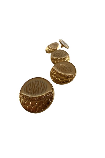 Ekru Üzeri Gold İşçilikli Metal 2.0 Cm Orta Boy 5 Adet Hırka Ceket Düğme