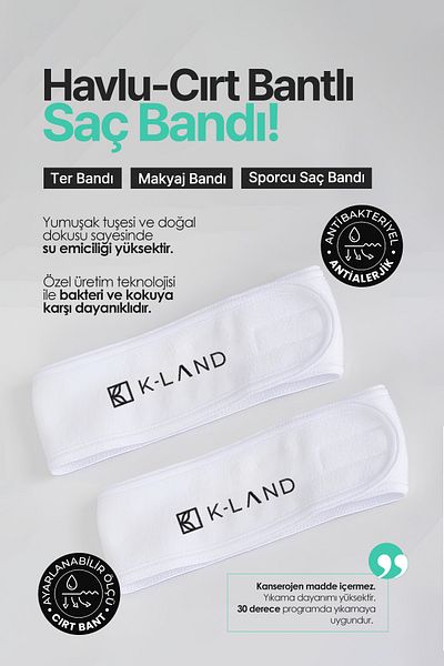 KLAND شريط منشفة للشعر للمكياج والعناية بالبشرة K-LAND منشفة شعر 100% قطن