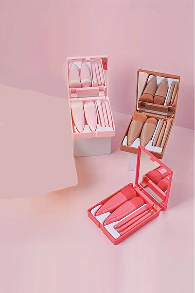 aks kozmetik 3 lü Set Taşınabilir Aynalı 5'li Makyaj Fırça Seti Göz Farı, Fon...