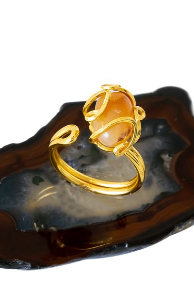 Tesbih Atölyesi Rokoko Model Karneol Karnelyan Agate Stone Ring - Adjustable Certified