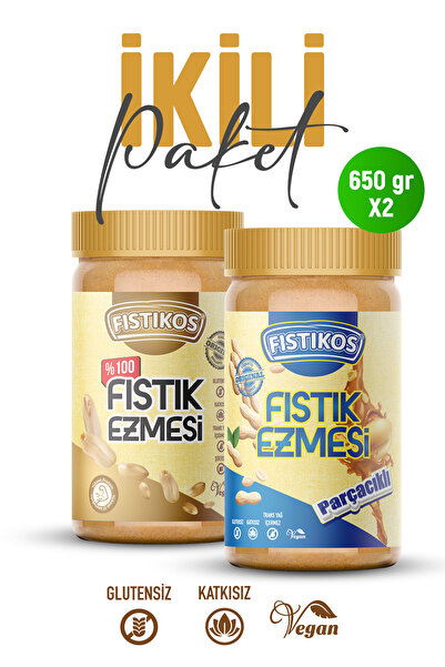 %100 Şekersiz Ve Tatlı Parçacıklı 2'li Yer Fıstığı Ezmesi Paketi 650g X2