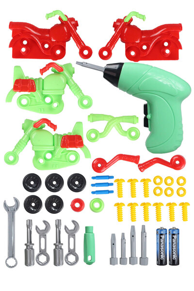 Toyaş Eğitici Sök Tak Oyuncak Pilli Matkaplı 44 Parça Araç Tamir Seti Yeşil V...