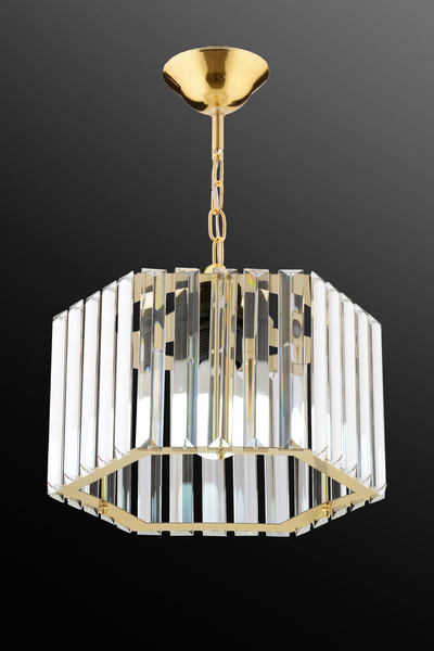 M Mediyamu Aydınlatma Altıgen Kristal Taşlı Sarkıt Gold Salon Mutfak Hol Oda Avize