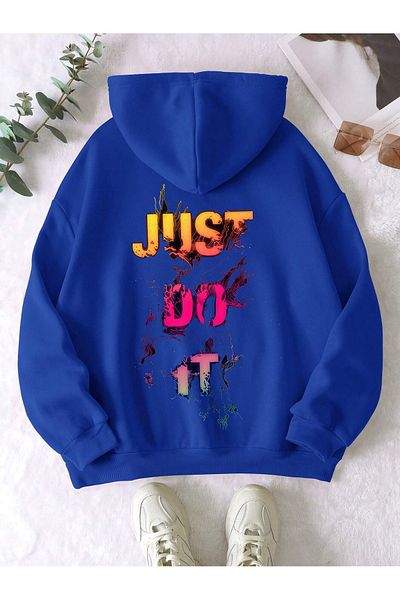 Revasser Unisex Men's/Women's JUSTDOIT Colorful Custom Printed Oversize Hooded Sweatshirt