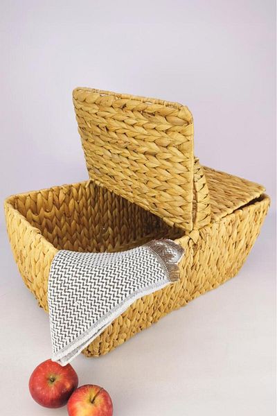Digithome سلة نزهة مستطيلة من الخيزران مع غطاء بني - Cl-5004 C1-1-121