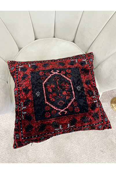 Brillant %100 Kadife Kilim Desenli Kırlent Yastık Kılıfı (kırmızı)