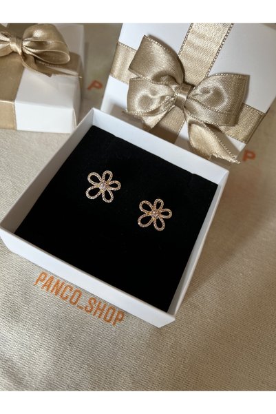 PANCO SHOP ACCESSORIES JEWELRY Altın Kaplama Kararmaz garantili paslanmaz Çelik taşlı kadın küpe şık hediye paketli