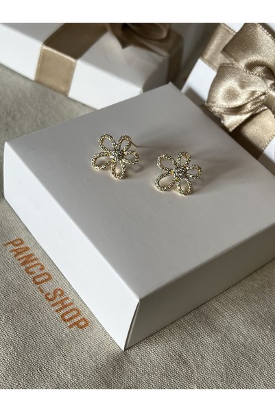 PANCO SHOP ACCESSORIES JEWELRY Altın Kaplama Kararmaz garantili paslanmaz Çelik taşlı kadın küpe şık hediye paketli