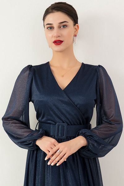PULLIMM Φόρεμα με διπλό στήθος με μακρυμάνικη ζώνη Lurex 13369