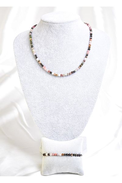 Mavera Doğaltaş Tourmaline Natural Stone Necklace and Bracelet Set 3-4 mm