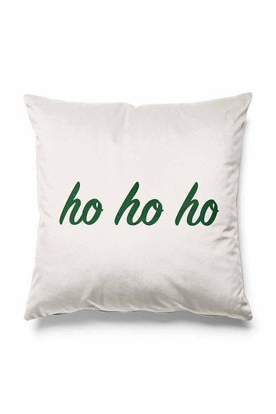 Pilloveland Green Ho Ho Ho Patterned on Ecru Background, Double Sided Printed Suede Throw Pillow Cover for New Year's Eve