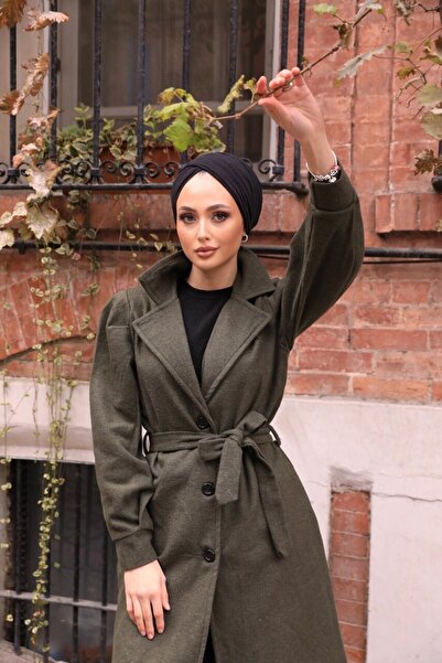 Esre Store Balon Kol Tesettür Kaban Haki