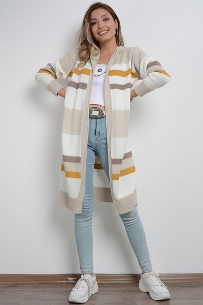 AVORWE Color Blog Hooded Midi Knitwear Cardigan