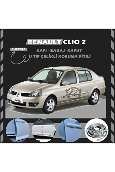 Furens Renault Clio 2 Oto Araç Kapı Koruma Fitili 5metre Parlak Gri Renk