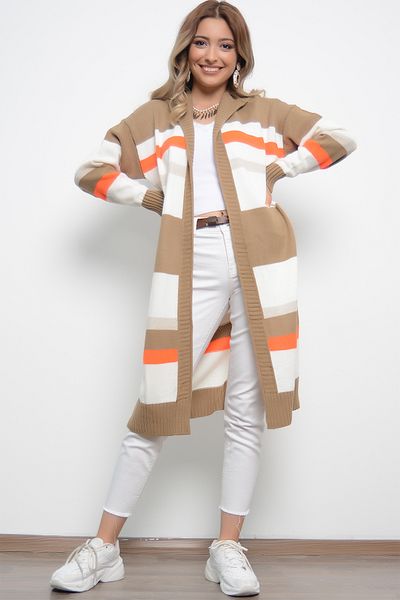 AVORWE Cardigan din tricot midi cu glugă Color Blog