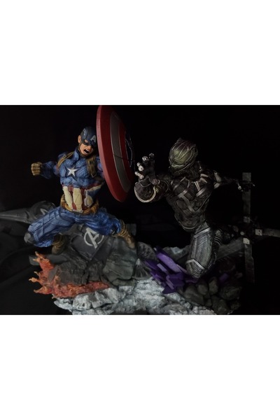 TuransoyCraft Kaptan Amerika vs Black Panter Obje Black Panther vs Captain America Figür Büyük Boy