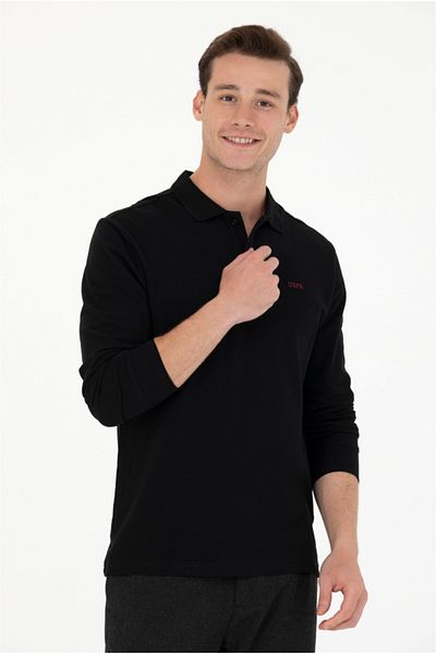 U.S. Polo Assn. BAZA. Polo Assn. Hanorac de bază cu gât polo negru pentru bărbați