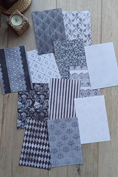 Mona Craftist 12 Adet Siyah Beyaz Desenli Scrapbook Kağıt Seti Bullet Journal...