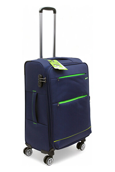 SENSAMITE Lacivert Kabin (KÜÇÜK) Orta Ve Büyük Boy 3'lü Carry-on Ultra Hafif Lüks Kumaş Valiz Seti