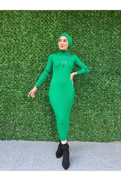 modadeywearst Kadın Balıkçı Yaka Fitilli Triko Kalem Elbise