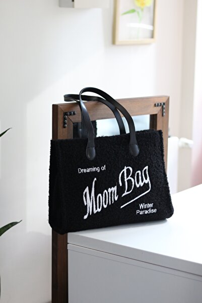Moom Bag Жіноча чорна плюшева сумка з двома ручками