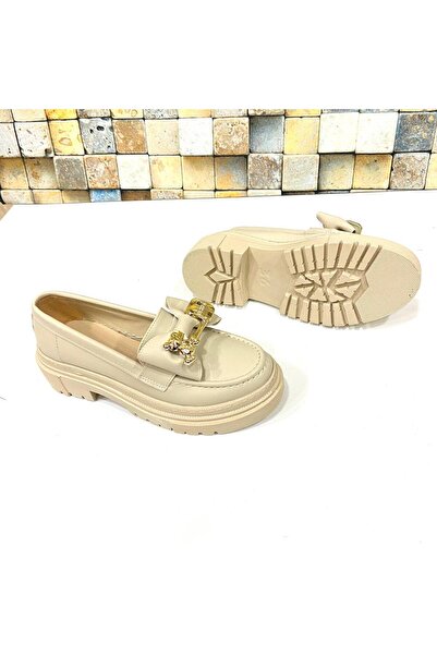 maxmoda Yeni Sezon Antibakteriyel İç Astar Kaymaz Taban Hafif Rahat Ortopedi Kadın Krem Tokalı Loafer