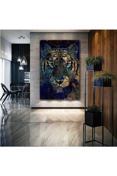 Şehzat Design Renkli Kaplan Dijital Sanat Hayvan Art Dekor Kanvas Tablo