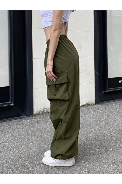 Toum Yeşil Tactical Paraşüt Kumaş Kargo Cepli Oversize Unisex Pantolon