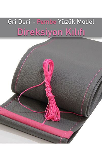 YUNHAT غطاء عجلة القيادة من الجلد باللون الرمادي الإنتاج الخاص لسيارة Mazda RX8 مع خياطة حلقة وردية