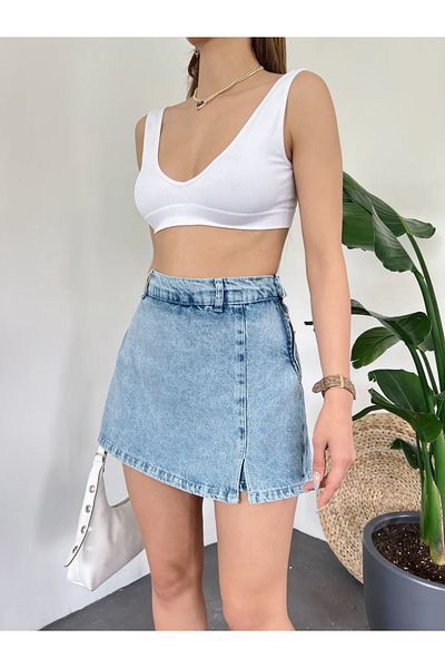 LB Laluna Butik Fustă mini denim de damă cu pantaloni scurți țesătură denim