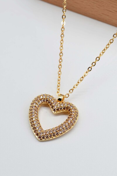Dia Collet قلادة قلب ذهبية اللون بتفاصيل حجرية