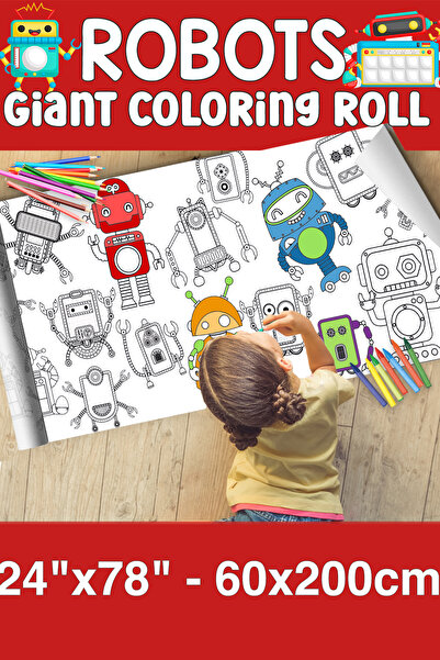 Little One ورق تلوين عملاق للروبوتات - بكرة تلوين لأطفال المزرعة - لفة ورق رس...