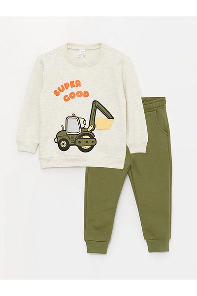 LC Waikiki lCW Baby CrEw NEck PrintEd SwEatshirt and SwEatpants for Baby Boy - SEt of 2