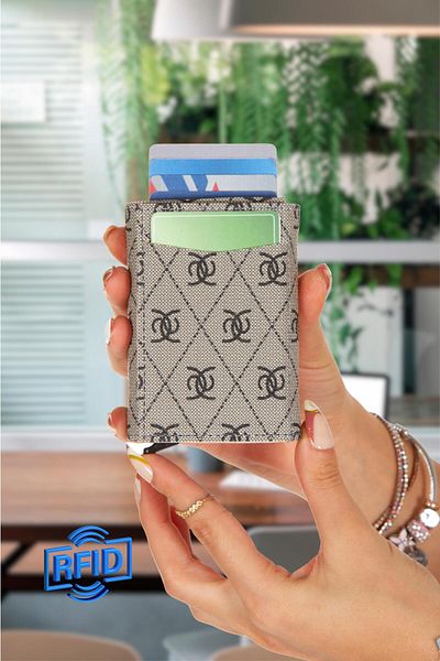 Adelina Bags Портфейл с държач за карти в кутия с автоматичен механизъм, алуминиев механизъм, функция против RFID