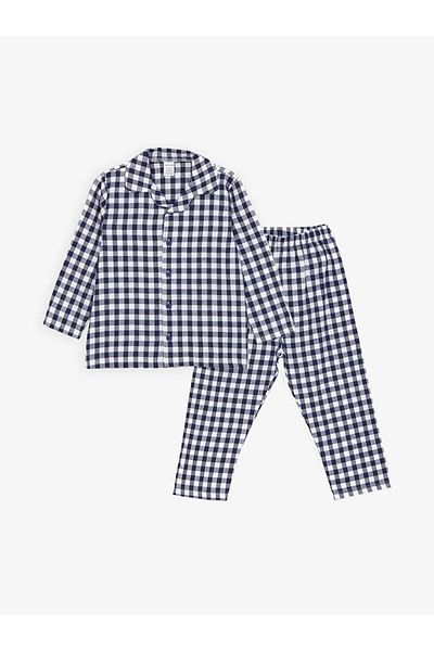 LC Waikiki LCW baby Shirt Collar Long Sleeve Plaid Baby Boy Pajamas Set