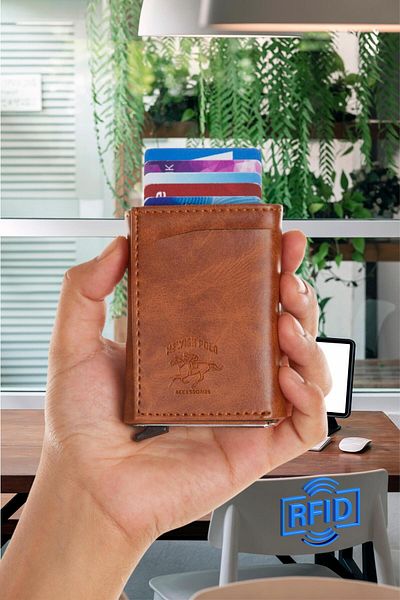 Adelina Bags Портфейл с държач за карти в кутия с автоматичен механизъм, алуминиев механизъм, функция против RFID