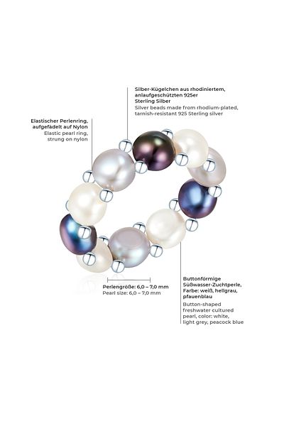 Valero Pearls Perlenring Yüzük Sterling Silber Süßwasser-Zuchtperle çok renkli