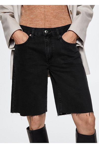 MANGO Woman Women's Black Denim Shorts & Bermuda