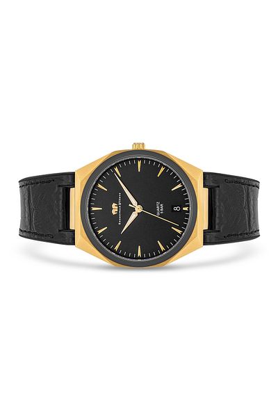 Rhodenwald & Söhne Quarzuhr Herren Quarzuhr gelbgold Echtleder/Silikon schwarz