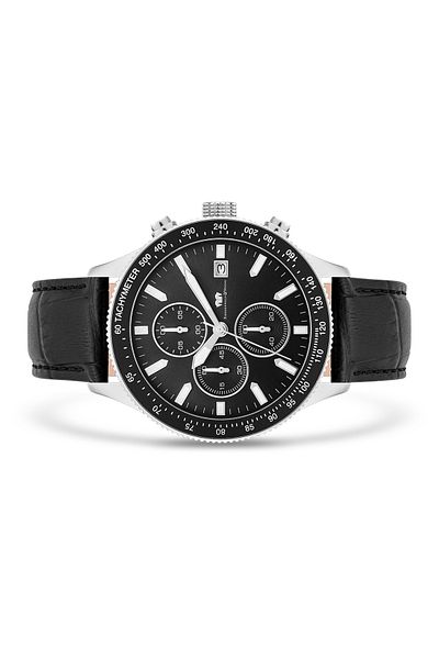 Rhodenwald & Söhne Herren Chronograph - Silber Echtleder, Schwarz